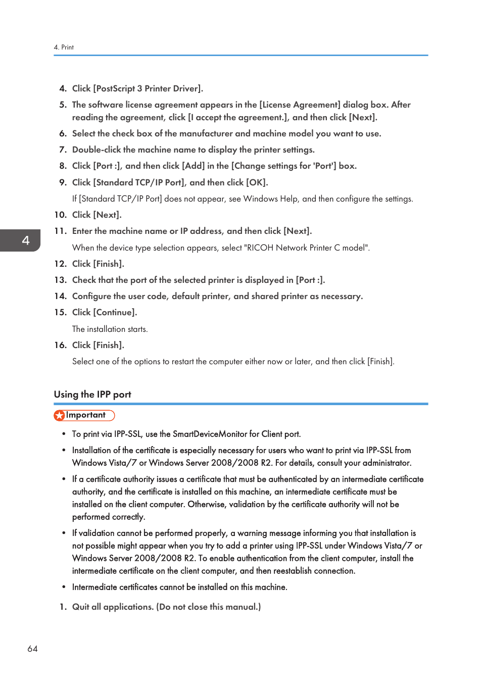 Using the ipp port, P.64 "using the ipp port | Lanier CW2200SP User Manual | Page 66 / 220