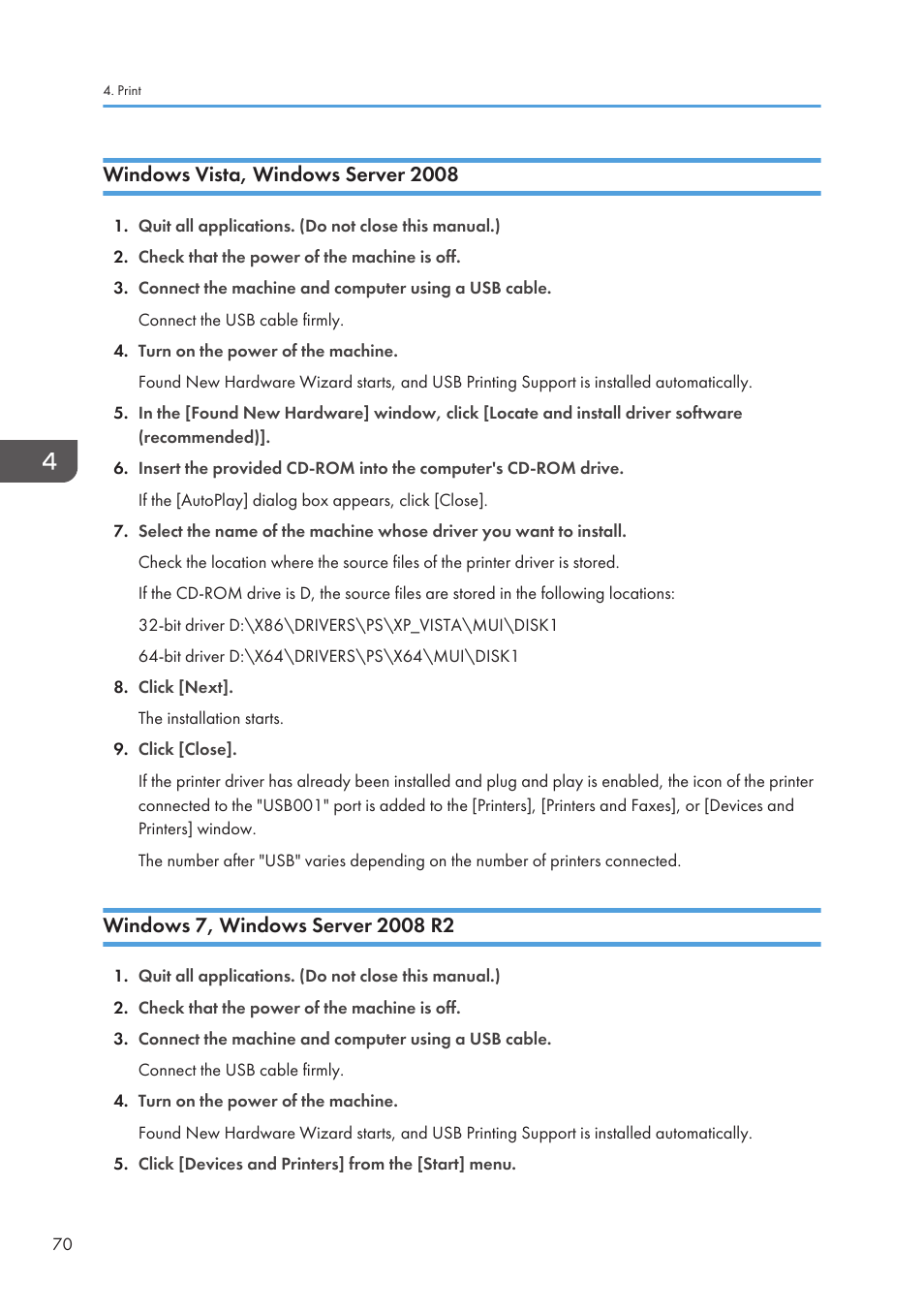 Windows vista, windows server 2008, Windows 7, windows server 2008 r2 | Lanier CW2200SP User Manual | Page 72 / 220