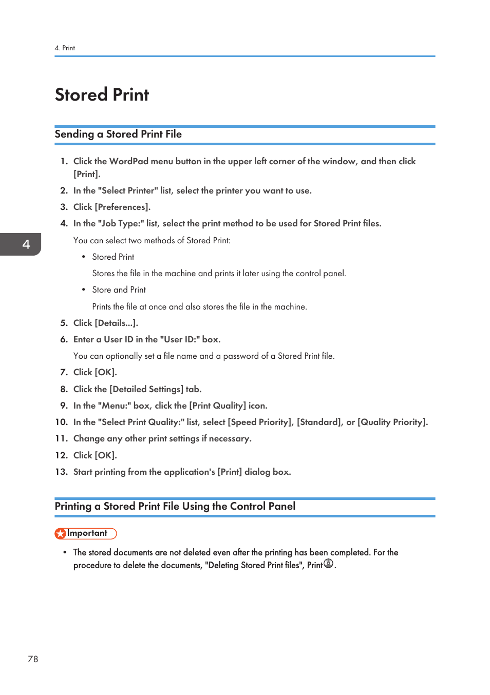 Stored print, Sending a stored print file | Lanier CW2200SP User Manual | Page 80 / 220