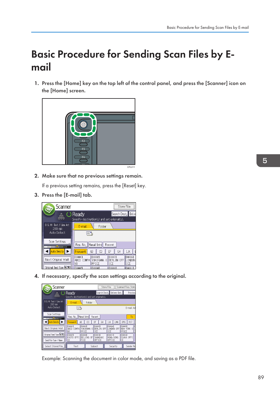 Basic procedure for sending scan files by e-mail, Basic procedure for sending scan files by e- mail | Lanier CW2200SP User Manual | Page 91 / 220