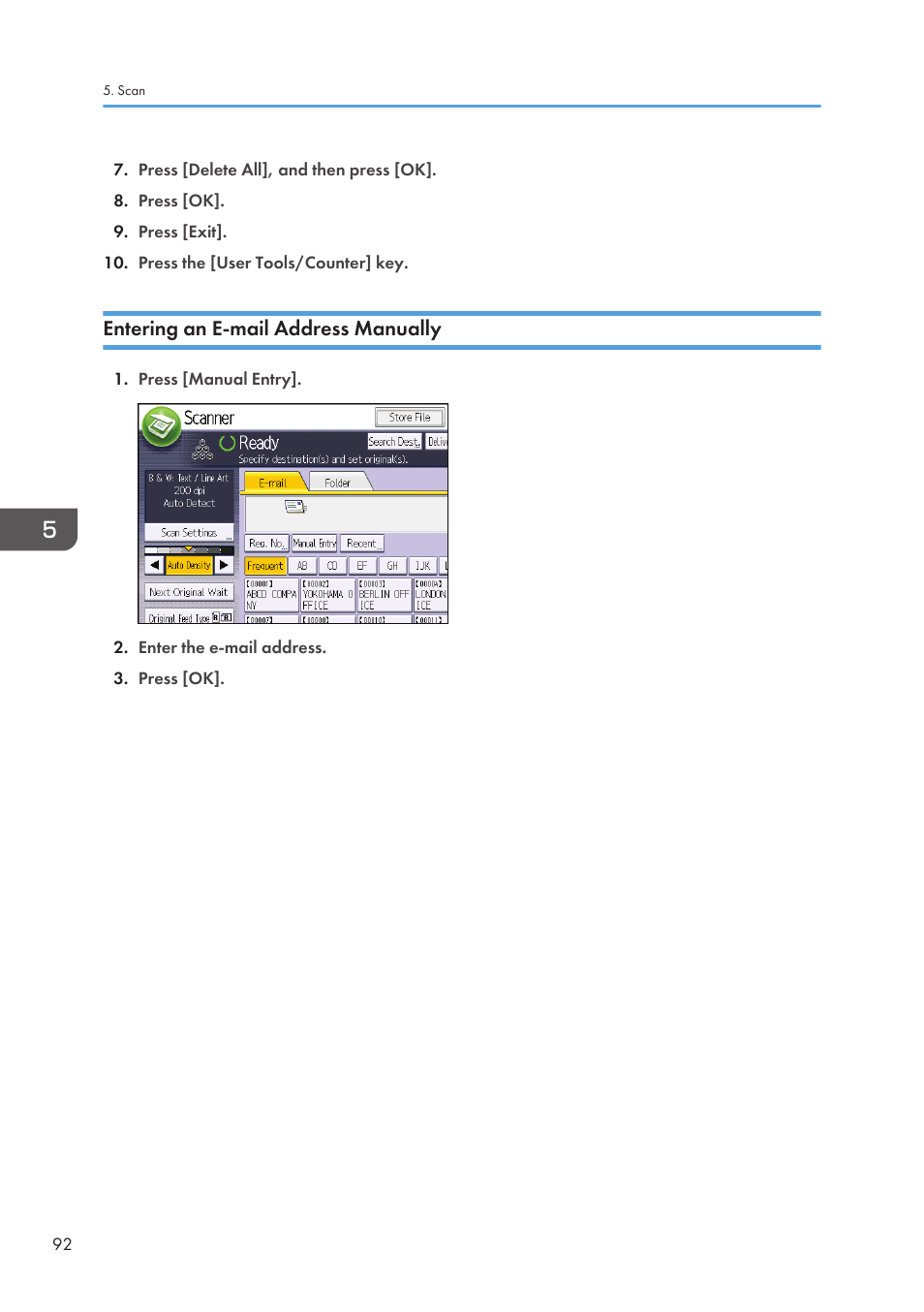 Entering an e-mail address manually | Lanier CW2200SP User Manual | Page 94 / 220