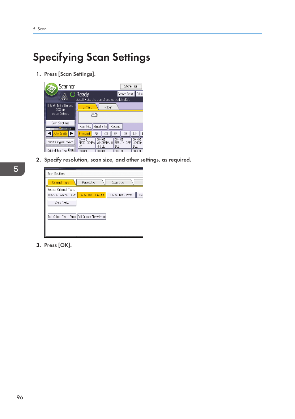 Specifying scan settings | Lanier CW2200SP User Manual | Page 98 / 220