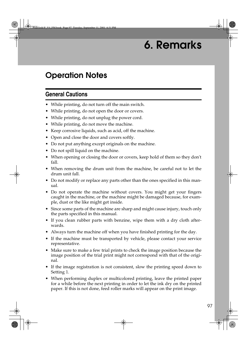 Remarks, Operation notes, General cautions | Lanier JP1030 User Manual | Page 109 / 128