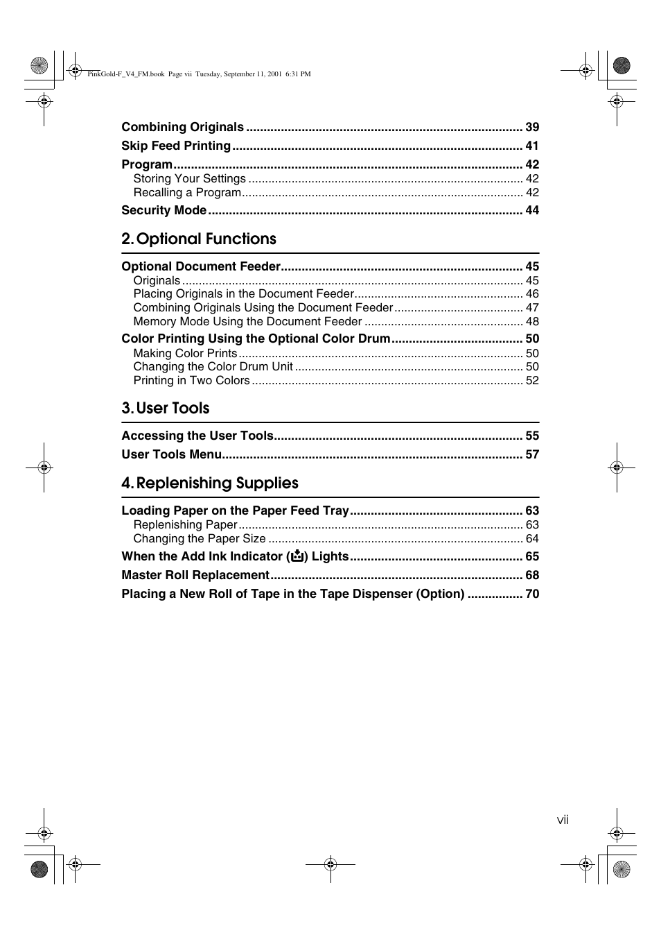Optional functions, User tools, Replenishing supplies | Lanier JP1030 User Manual | Page 11 / 128