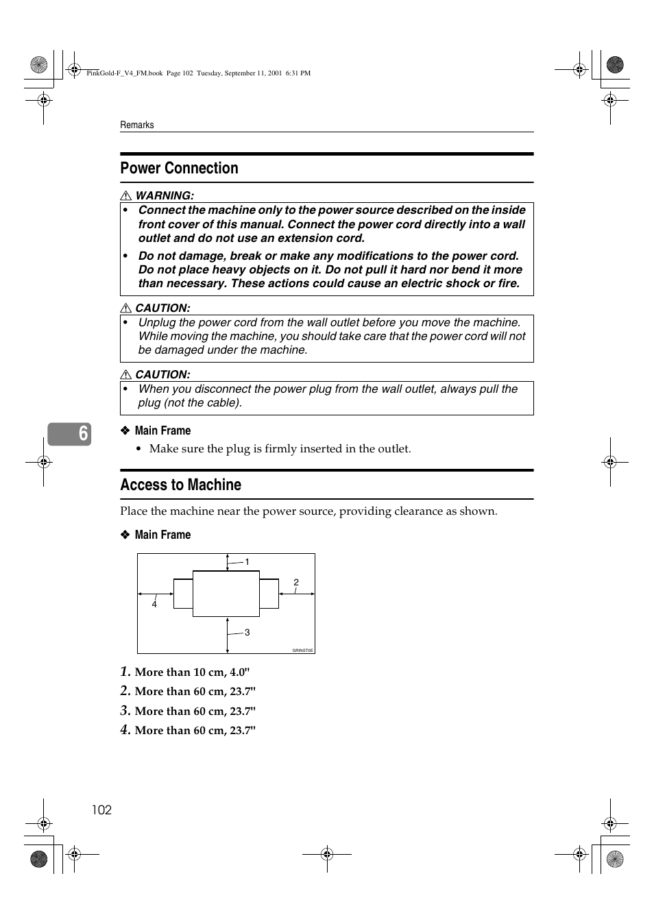 Power connection, Access to machine | Lanier JP1030 User Manual | Page 114 / 128