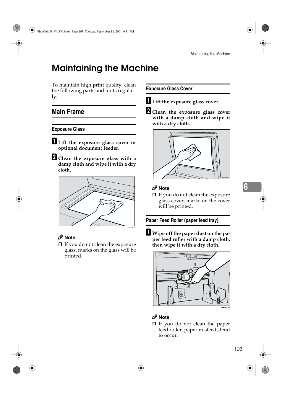 Maintaining the machine, 6maintaining the machine, Main frame | Lanier JP1030 User Manual | Page 115 / 128