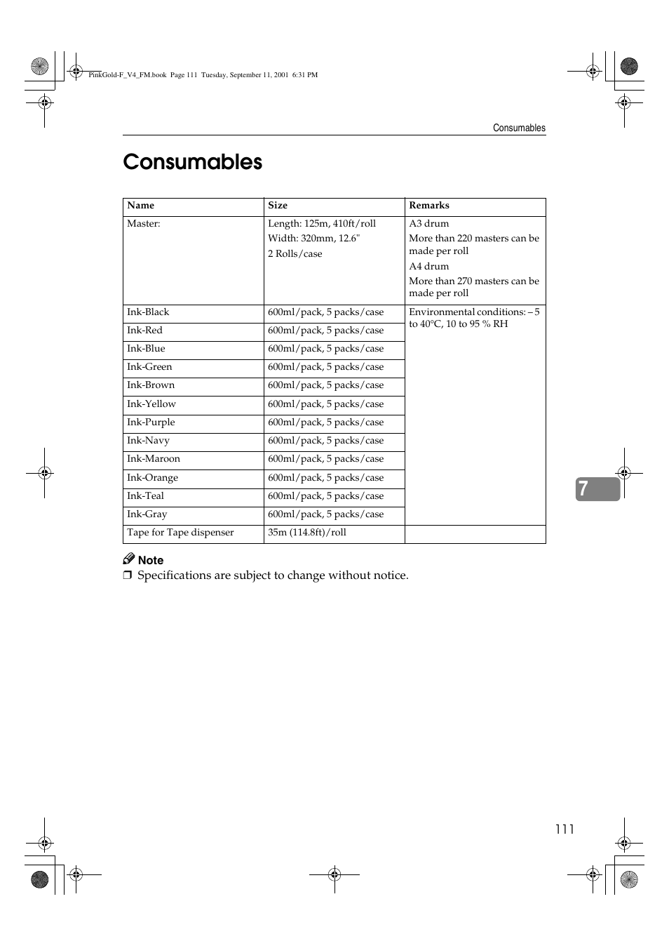 Consumables, 7consumables | Lanier JP1030 User Manual | Page 123 / 128