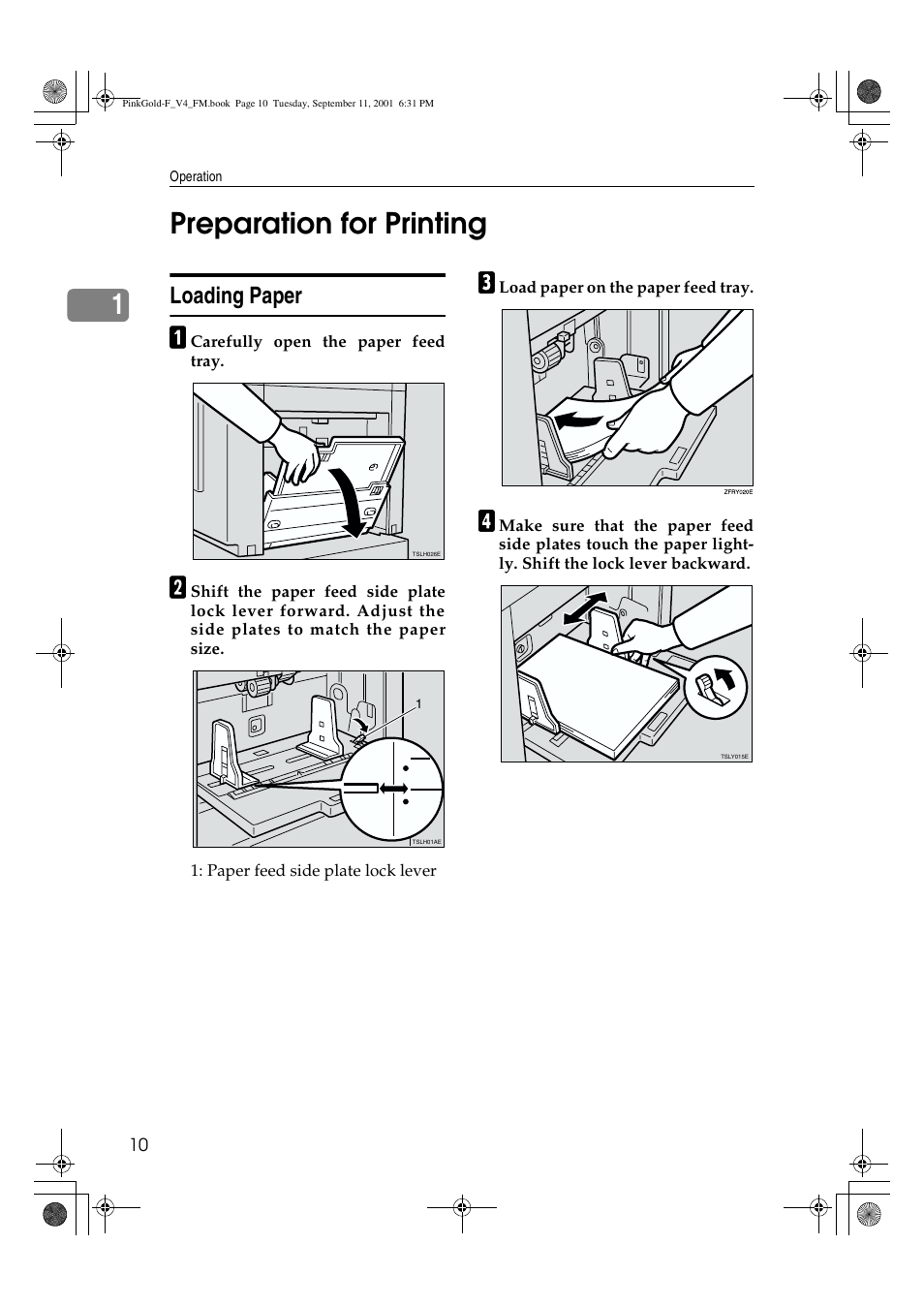 Preparation for printing, 1preparation for printing, Loading paper | Lanier JP1030 User Manual | Page 22 / 128