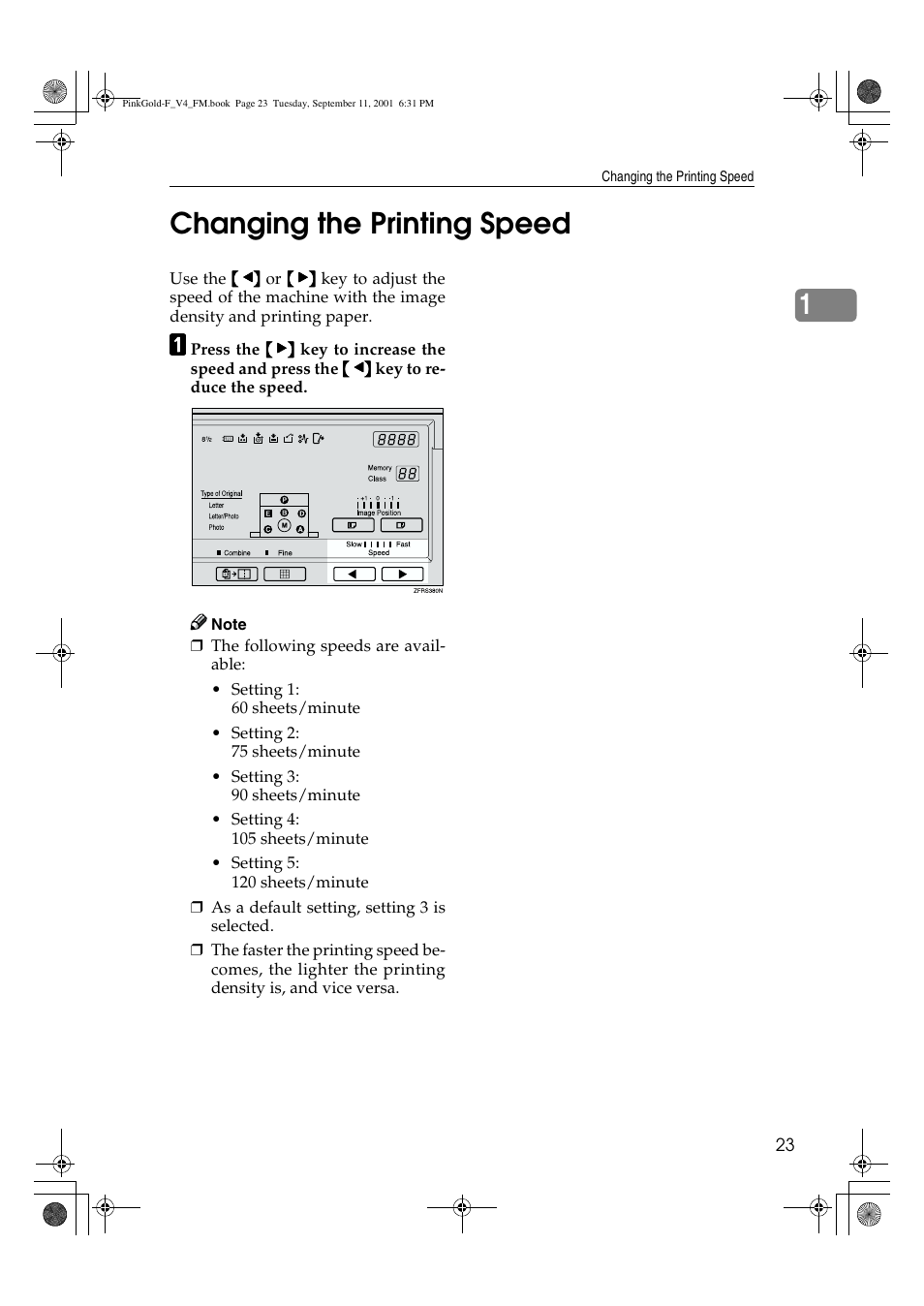 Changing the printing speed, 1changing the printing speed | Lanier JP1030 User Manual | Page 35 / 128