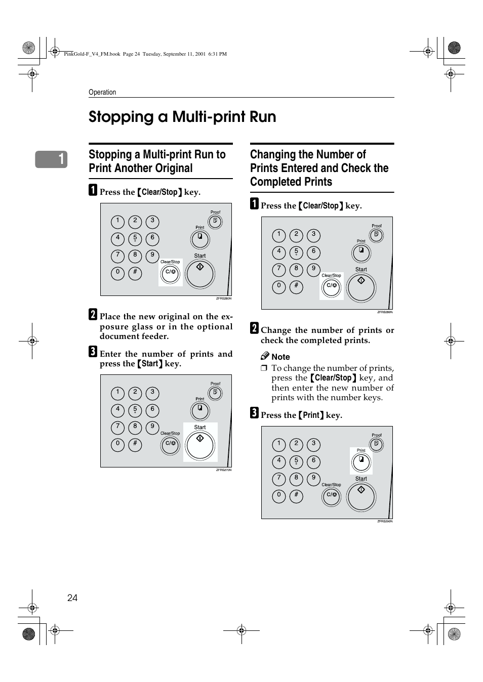 Stopping a multi-print run, 1stopping a multi-print run | Lanier JP1030 User Manual | Page 36 / 128