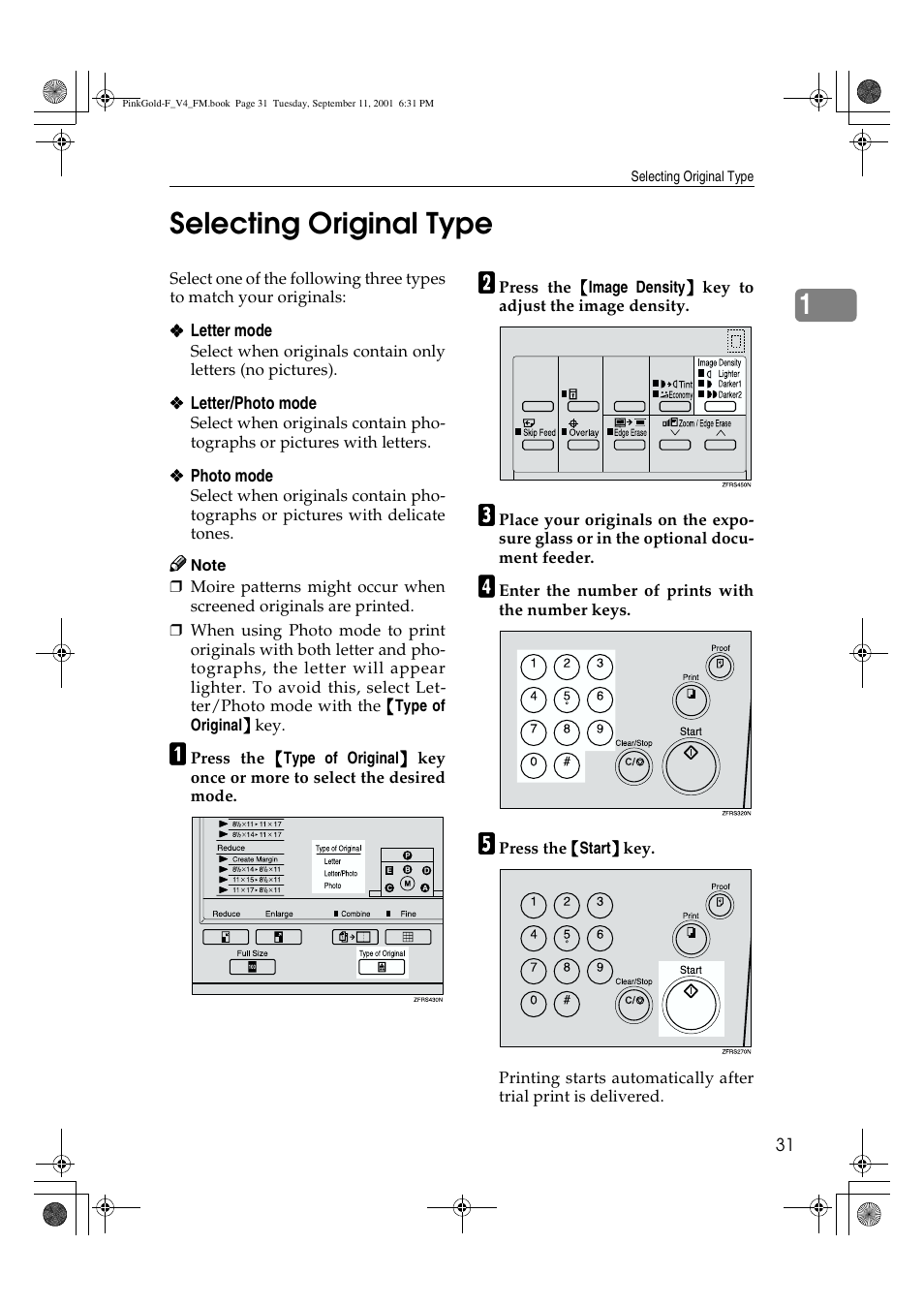 Selecting original type, 1selecting original type | Lanier JP1030 User Manual | Page 43 / 128