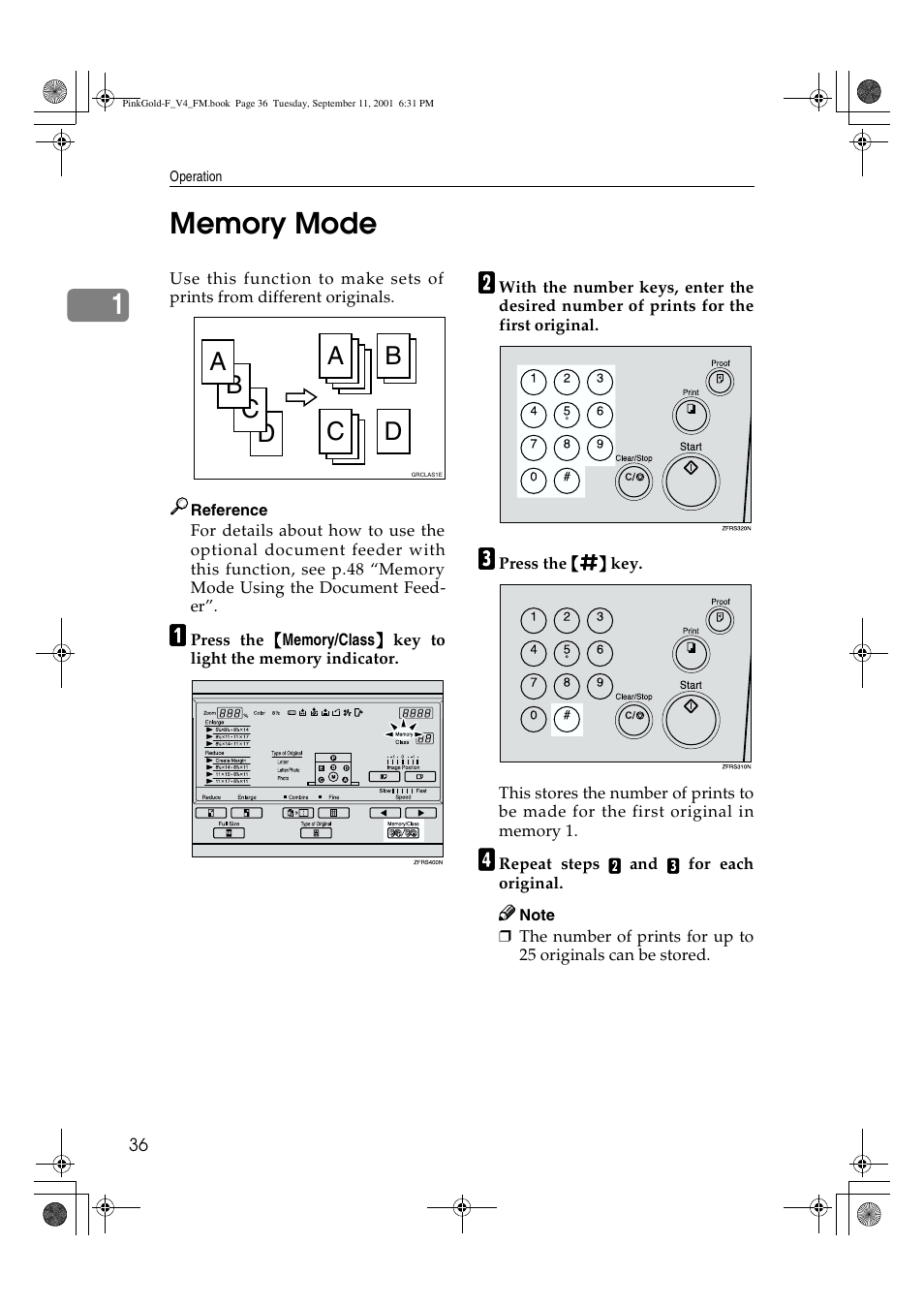 Memory mode, Dc b, Ab c d | Lanier JP1030 User Manual | Page 48 / 128