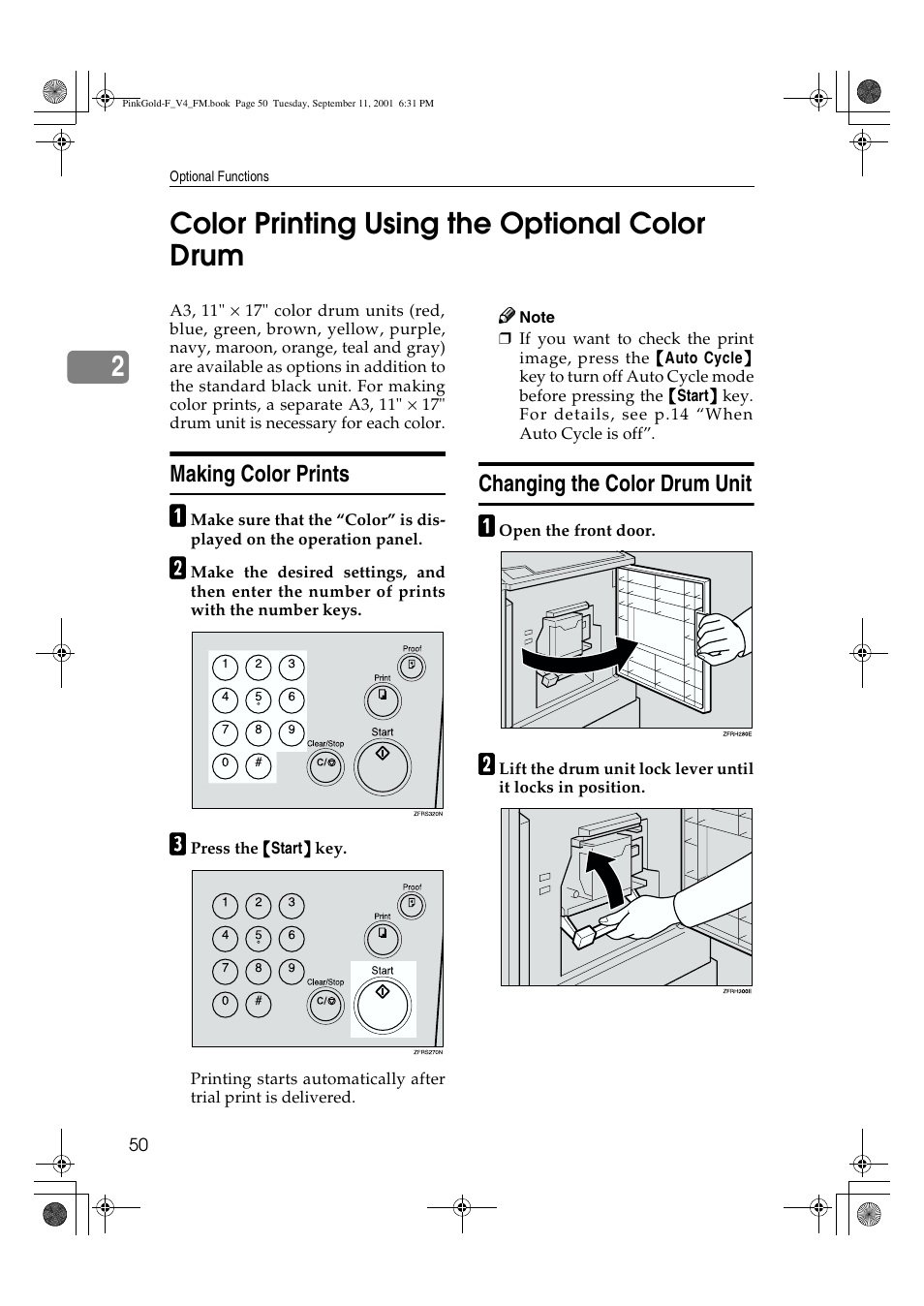 Color printing using the optional color drum, 2color printing using the optional color drum, Making color prints | Changing the color drum unit | Lanier JP1030 User Manual | Page 62 / 128