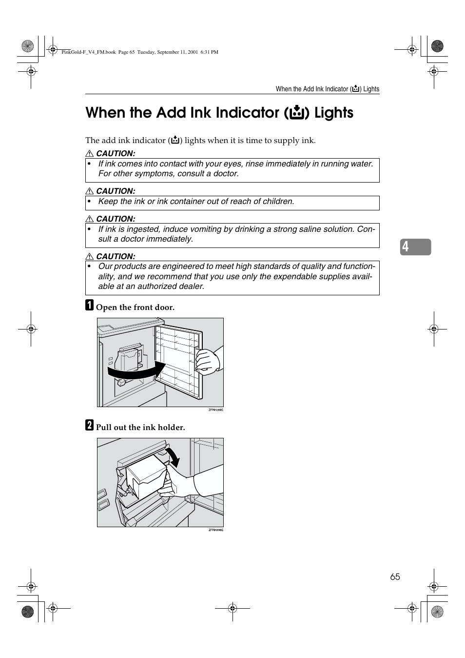 When the add ink indicator lights | Lanier JP1030 User Manual | Page 77 / 128