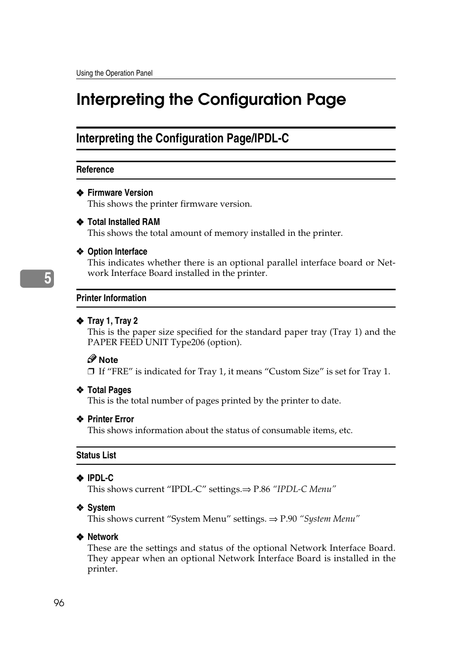 5interpreting the configuration page, Interpreting the configuration page/ipdl-c | Lanier AP206 User Manual | Page 109 / 141