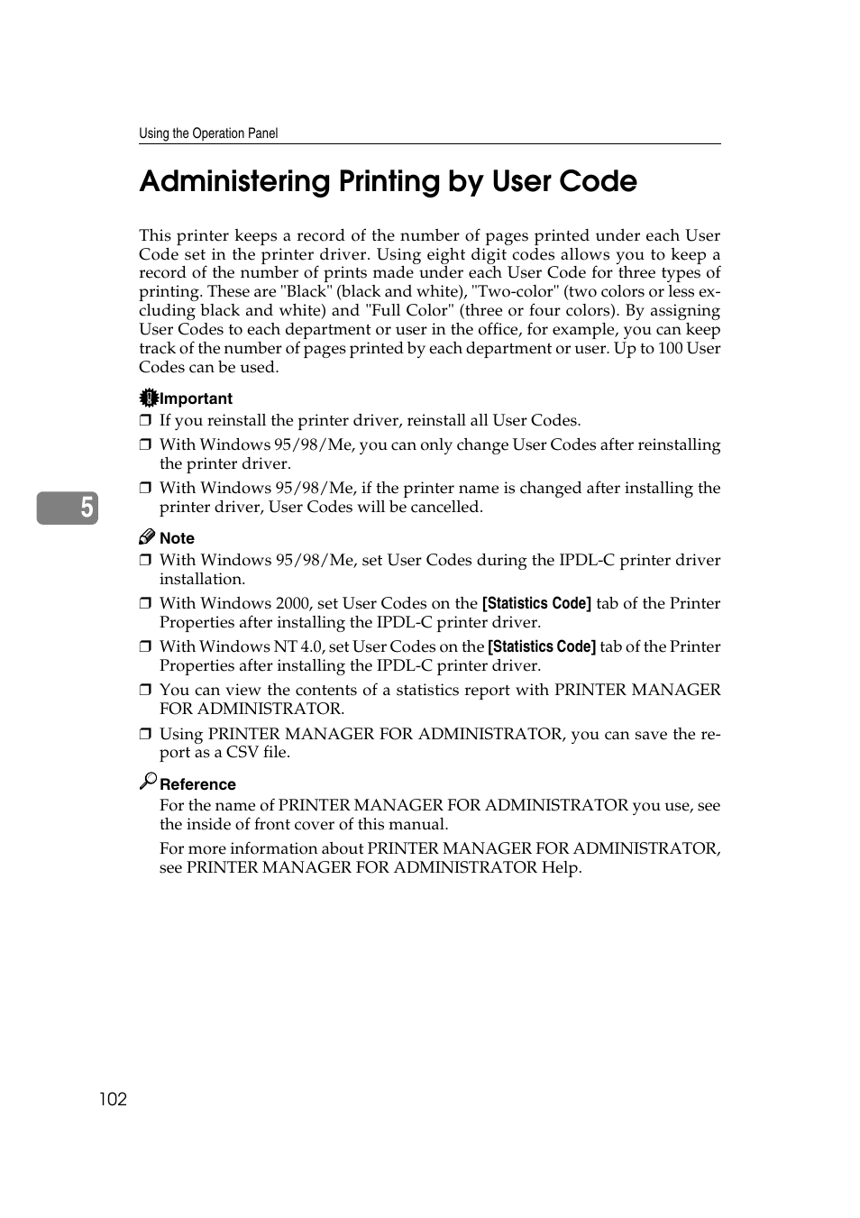 Administering printing by user code, 5administering printing by user code | Lanier AP206 User Manual | Page 115 / 141