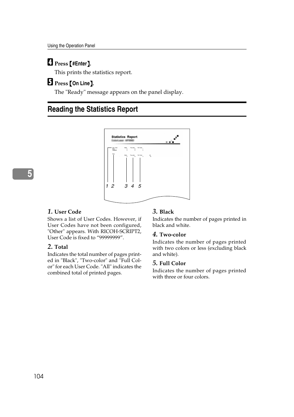 Reading the statistics report | Lanier AP206 User Manual | Page 117 / 141