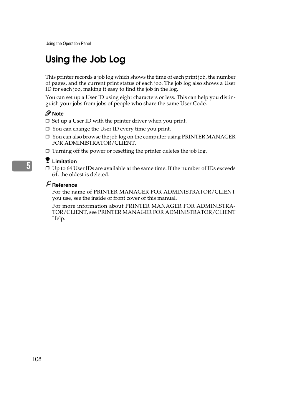 Using the job log, 5using the job log | Lanier AP206 User Manual | Page 121 / 141