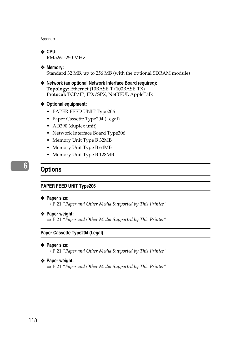 Options | Lanier AP206 User Manual | Page 131 / 141