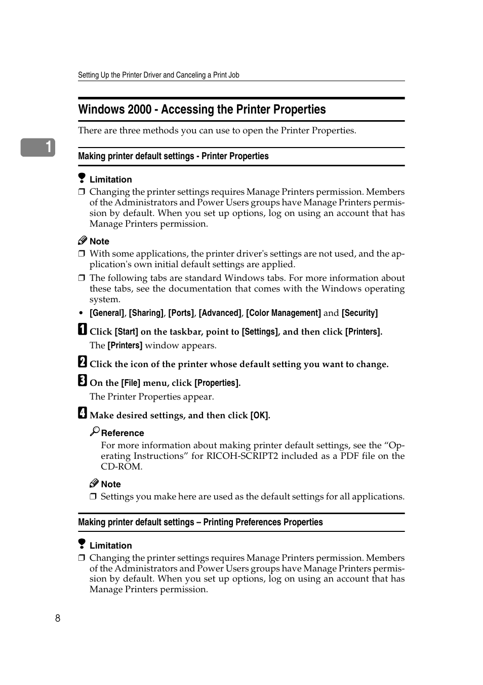 Windows 2000, Windows 2000 - accessing the printer properties | Lanier AP206 User Manual | Page 21 / 141