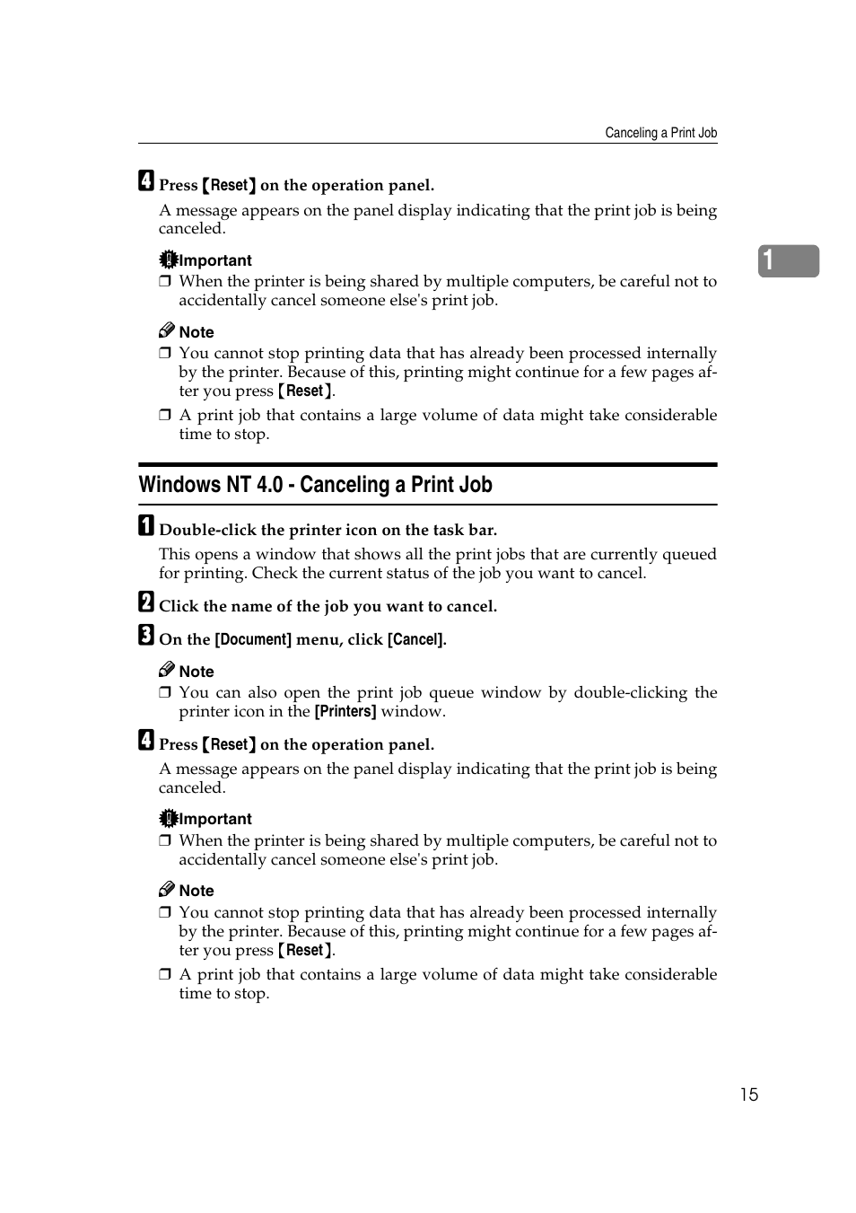Windows nt 4.0, Windows nt 4.0 - canceling a print job | Lanier AP206 User Manual | Page 28 / 141