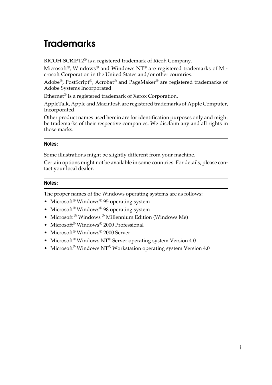Trademarks | Lanier AP206 User Manual | Page 4 / 141