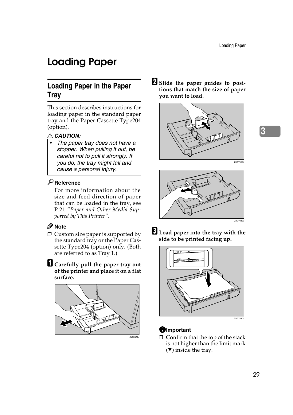 Loading paper, Loading paper in the paper tray, 3loading paper | Lanier AP206 User Manual | Page 42 / 141