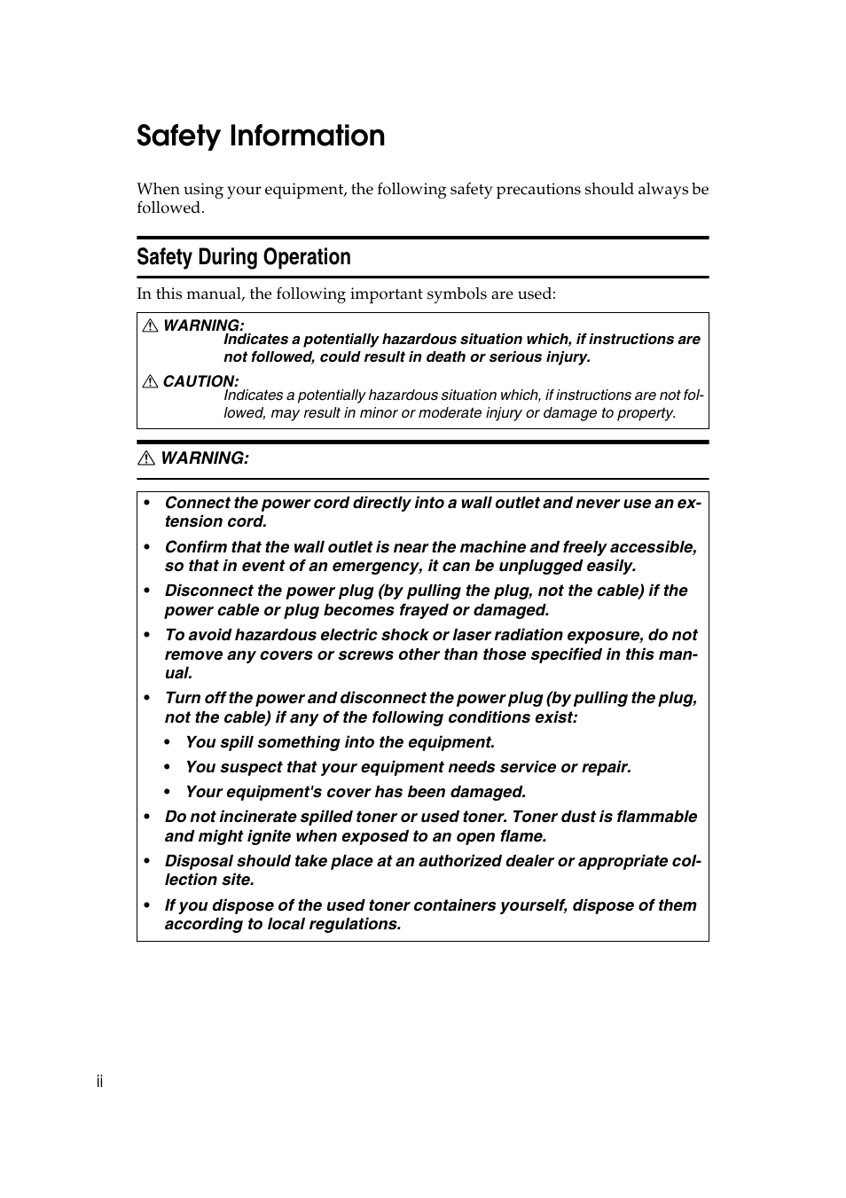 Safety information, Safety during operation | Lanier AP206 User Manual | Page 5 / 141