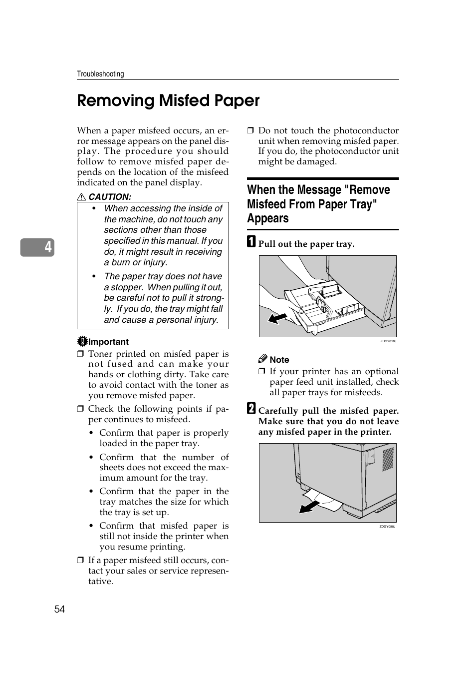 Removing misfed paper, 4removing misfed paper | Lanier AP206 User Manual | Page 67 / 141