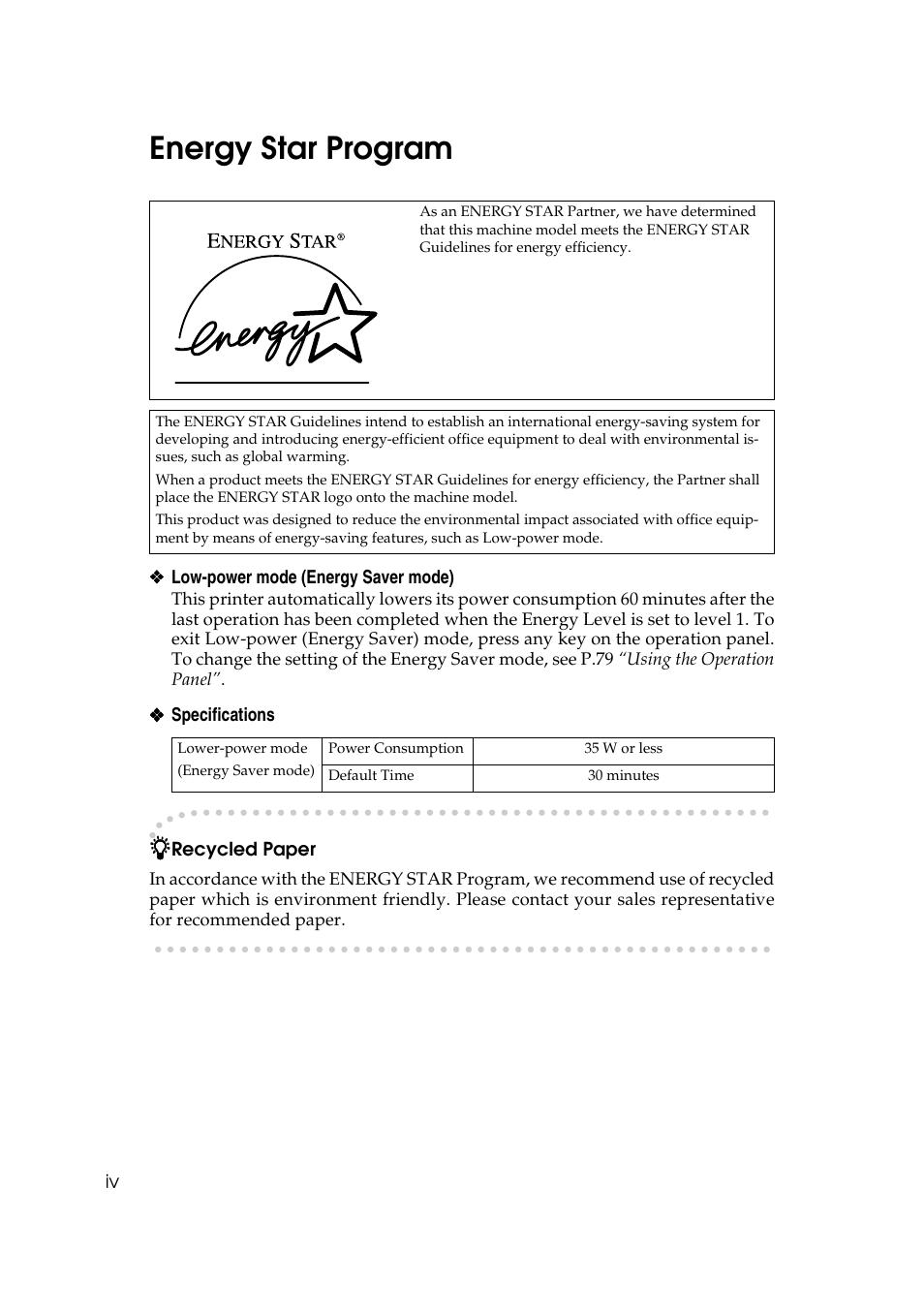 Energy star program | Lanier AP206 User Manual | Page 7 / 141