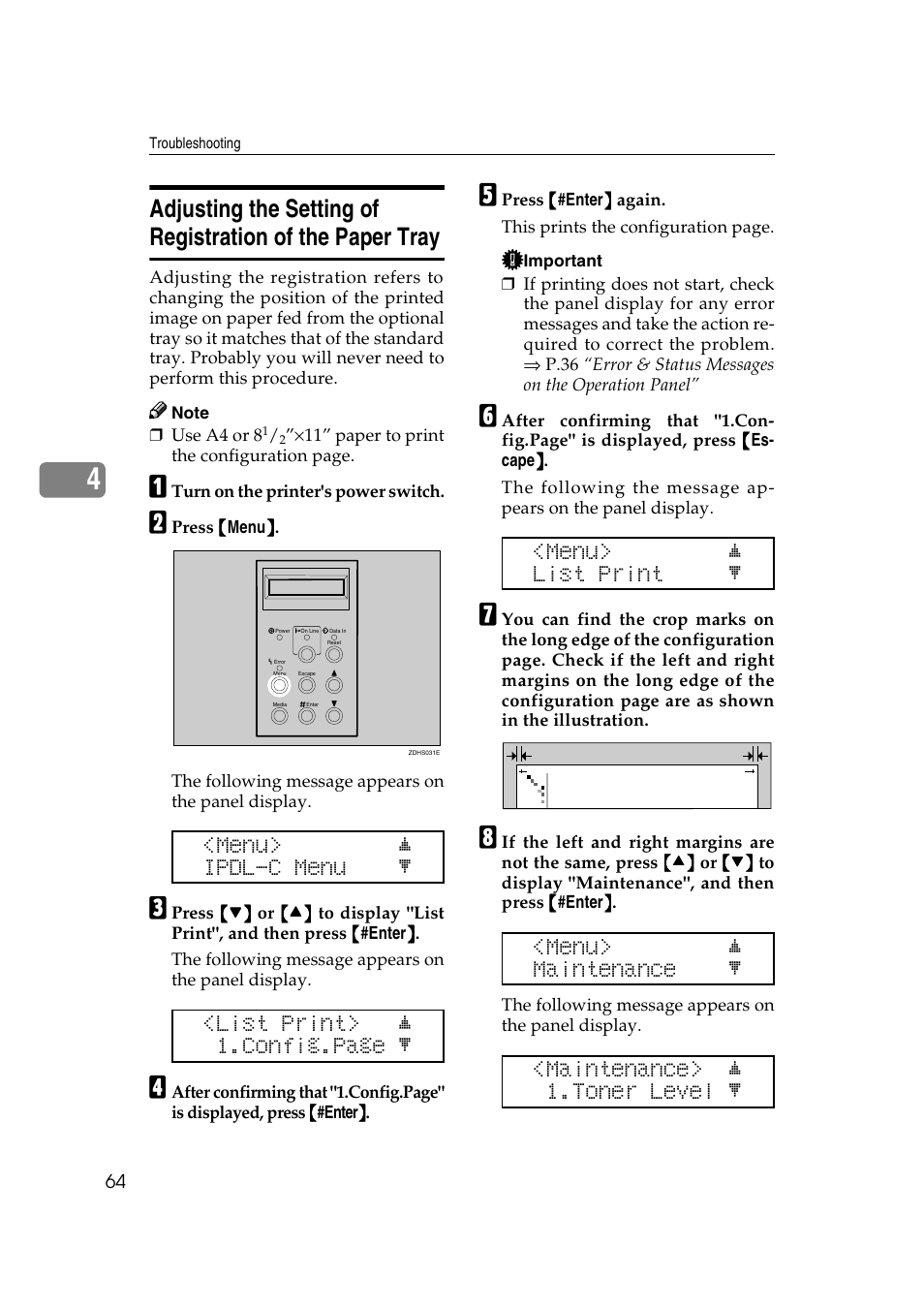 Menu> j ipdl-c menu l, List print> j 1.config.page l, Menu> j list print l | Menu> j maintenance l, Maintenance> j 1.toner level l | Lanier AP206 User Manual | Page 77 / 141