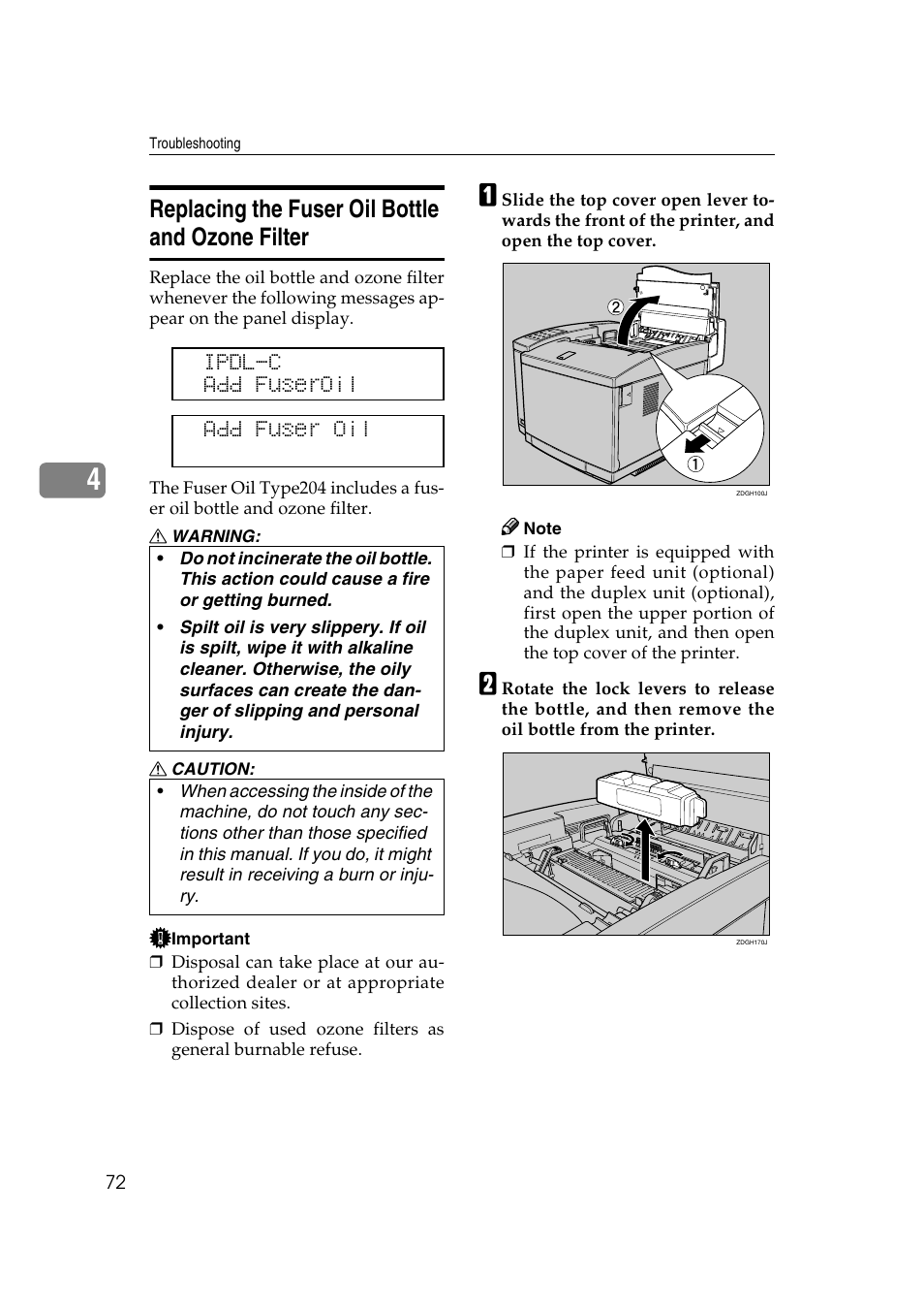 Replacing the fuser oil bottle and ozone filter | Lanier AP206 User Manual | Page 85 / 141