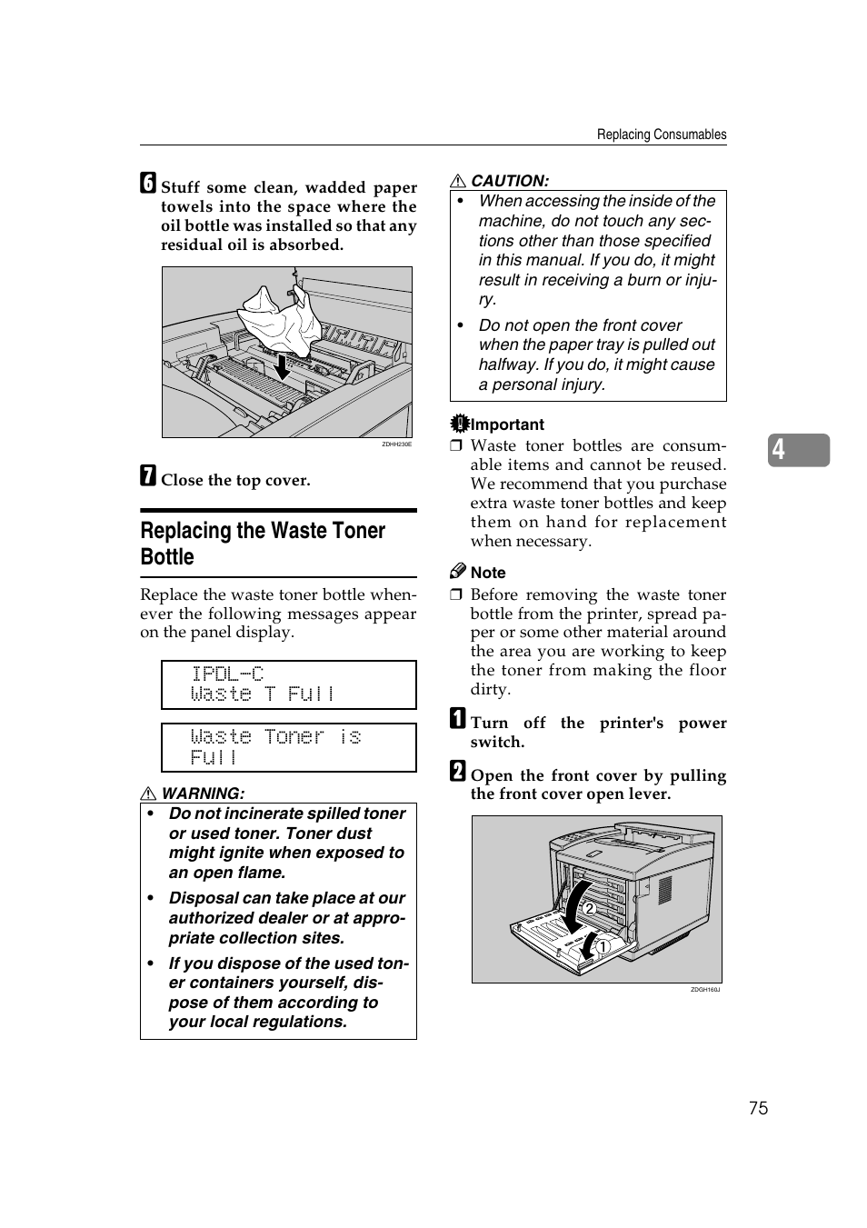 Replacing the waste toner bottle | Lanier AP206 User Manual | Page 88 / 141