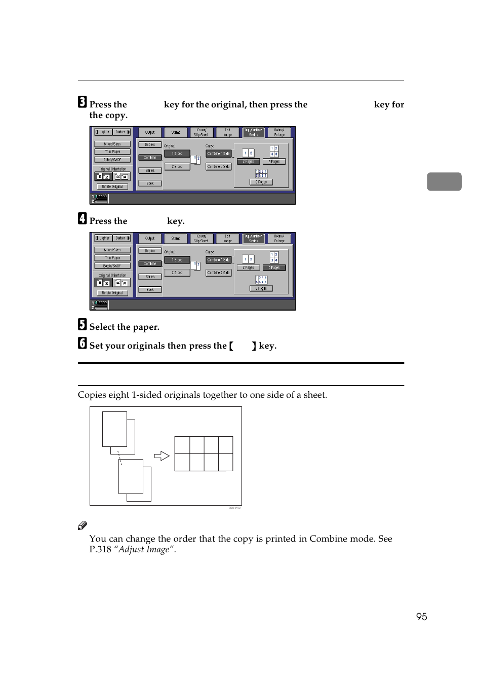 Combine 1 side, 1 sided 8 pages → combine 1 side | Lanier 5705 User Manual | Page 109 / 368