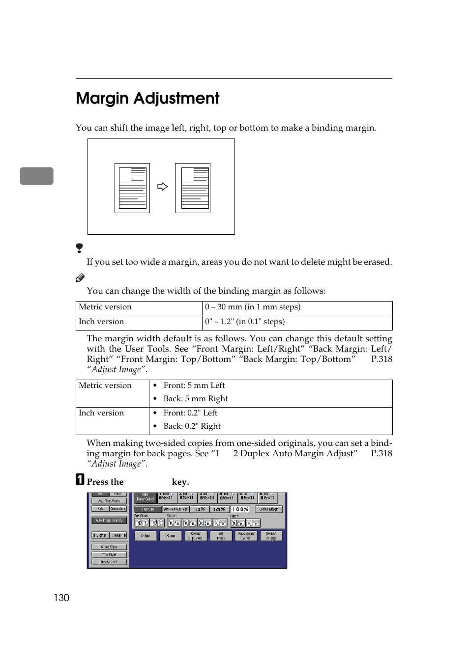 Margin adjustment, 2margin adjustment | Lanier 5705 User Manual | Page 144 / 368