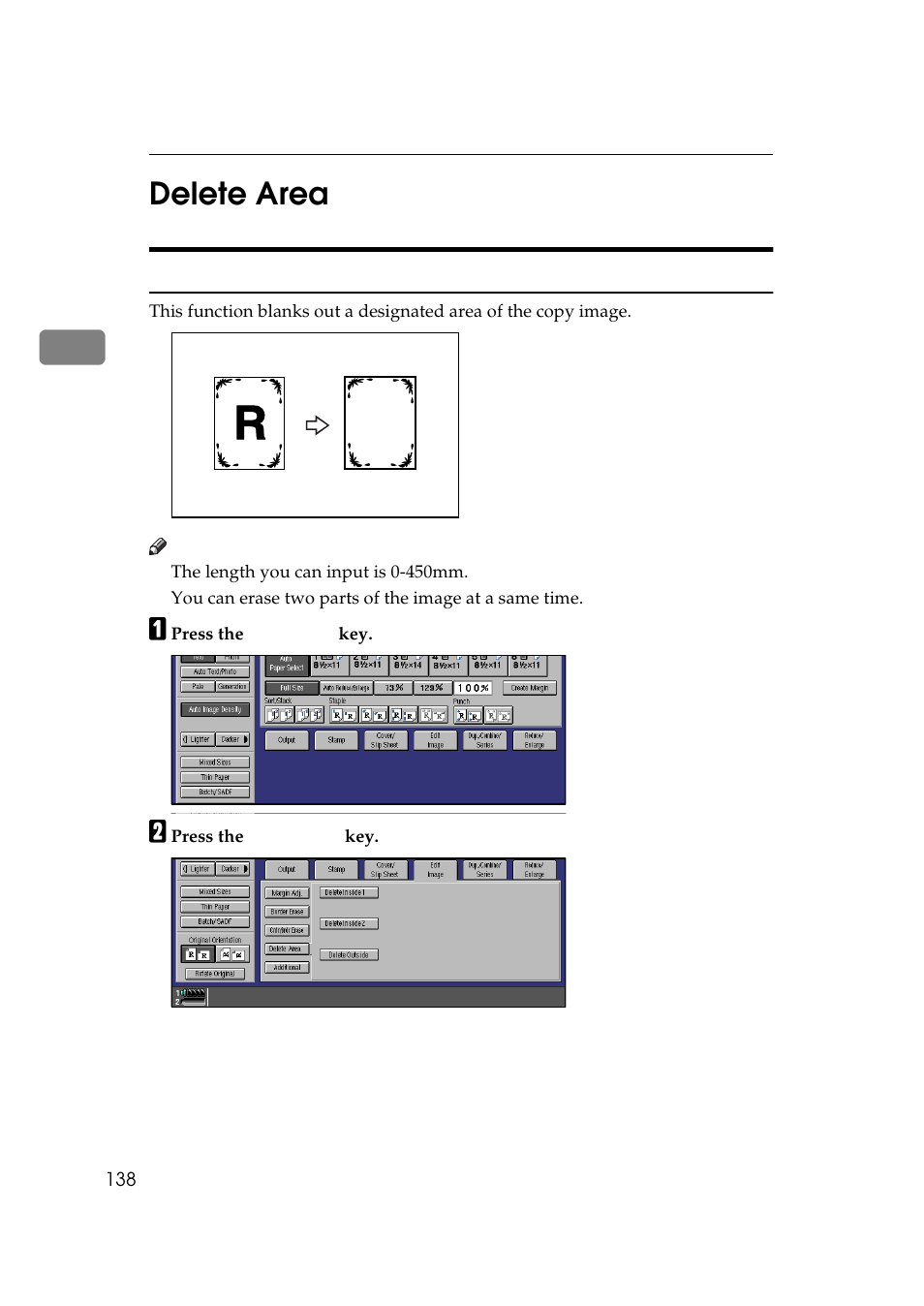 Delete area, Delete inside, 2delete area | Lanier 5705 User Manual | Page 152 / 368