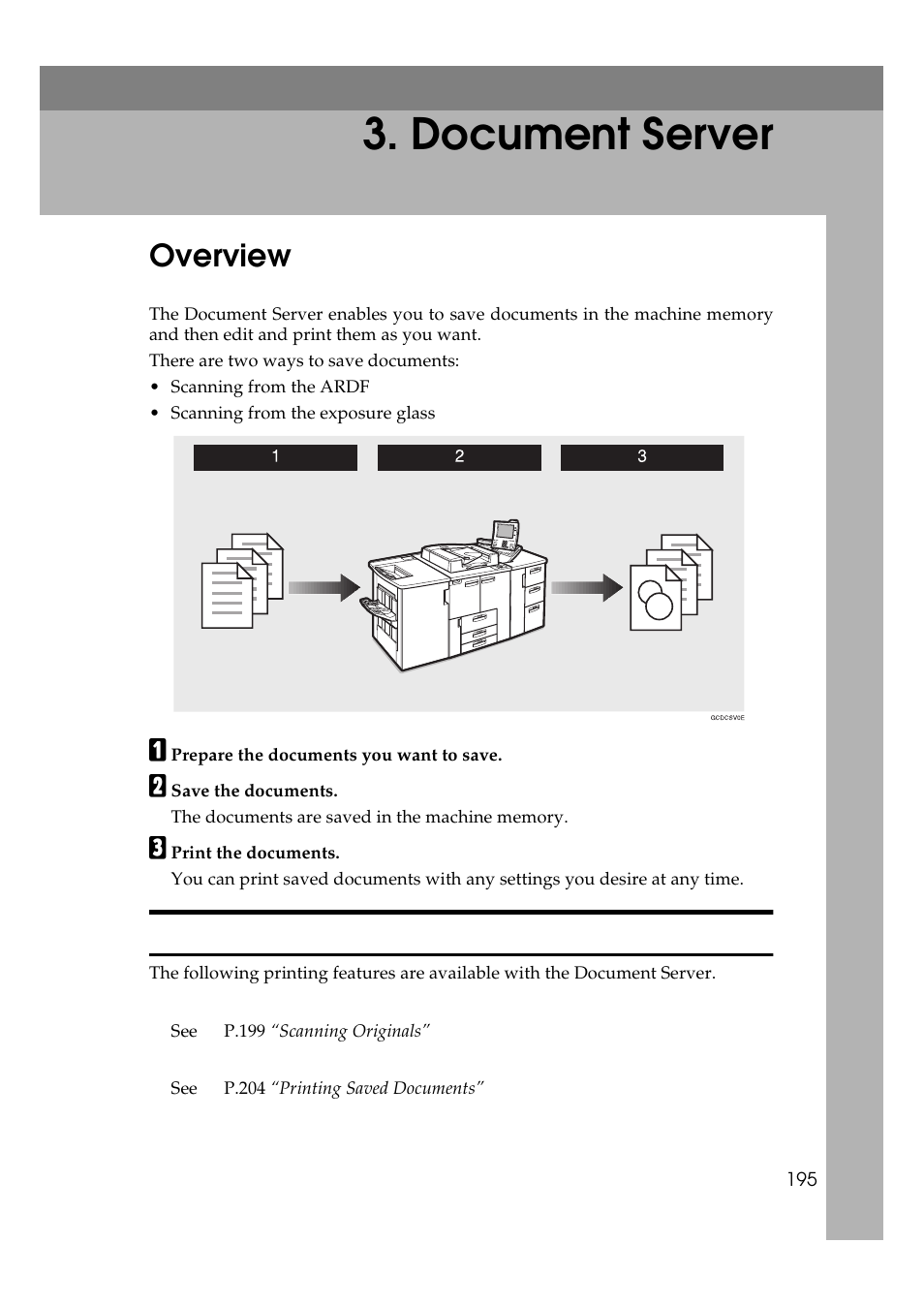 Document server, Overview, Document server features | Lanier 5705 User Manual | Page 209 / 368