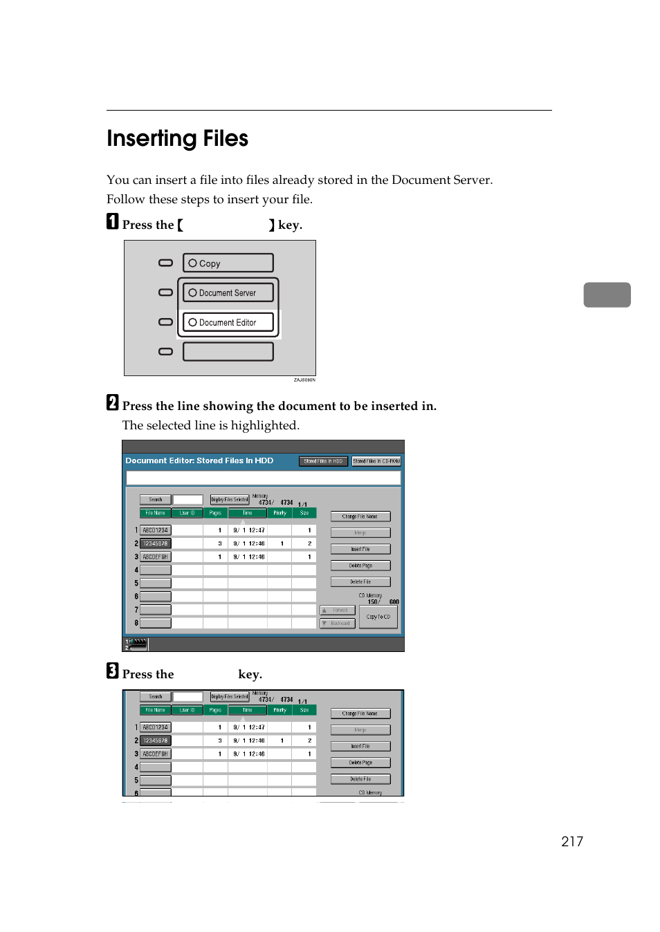 Inserting files, 3inserting files | Lanier 5705 User Manual | Page 231 / 368