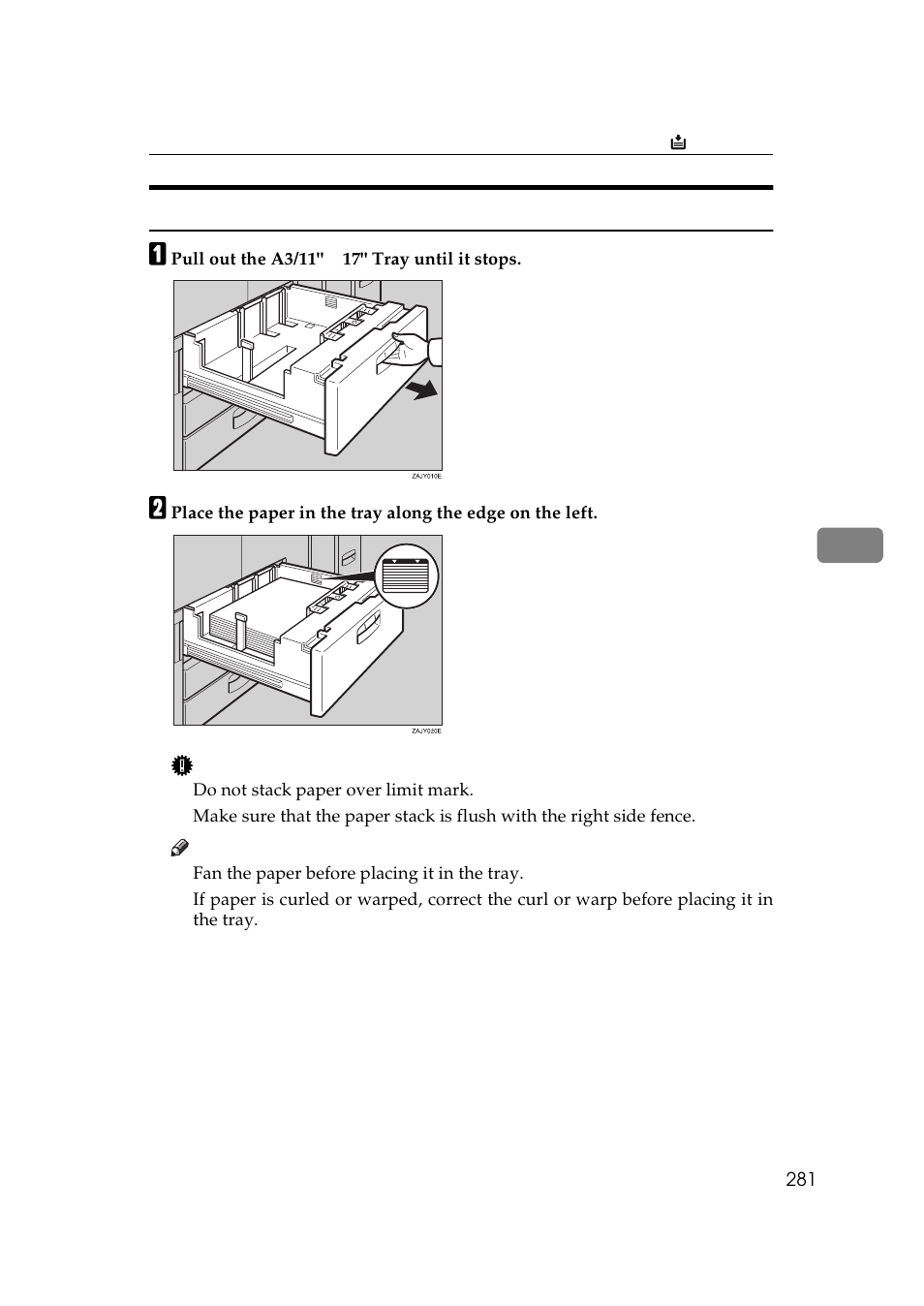 Loading paper in the optional a3/11, 17" tray kit | Lanier 5705 User Manual | Page 295 / 368