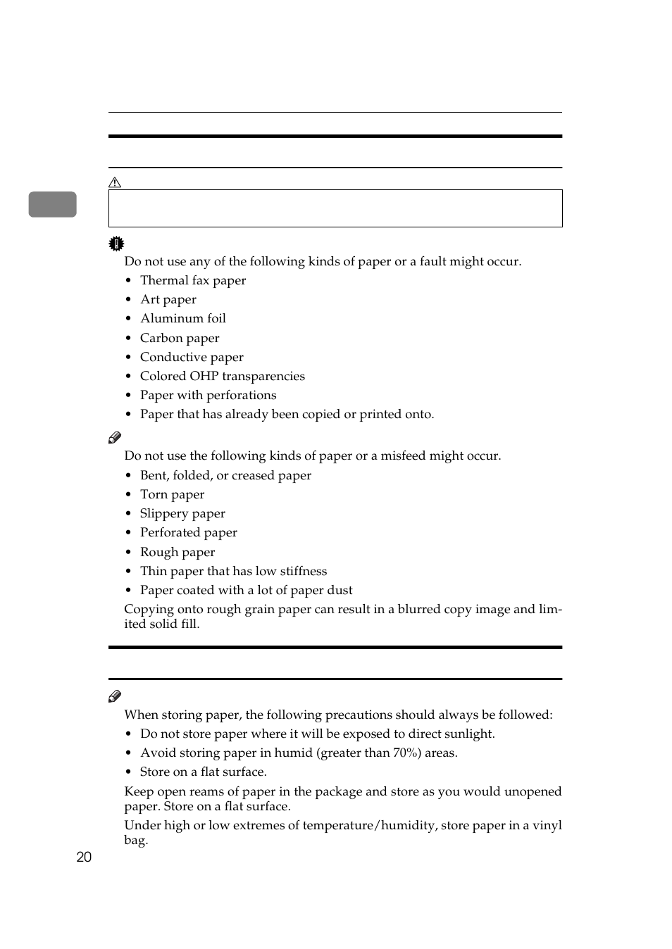 Non- recommended paper, Paper storage, Non-recommended paper paper storage | Non-recommended paper | Lanier 5705 User Manual | Page 34 / 368