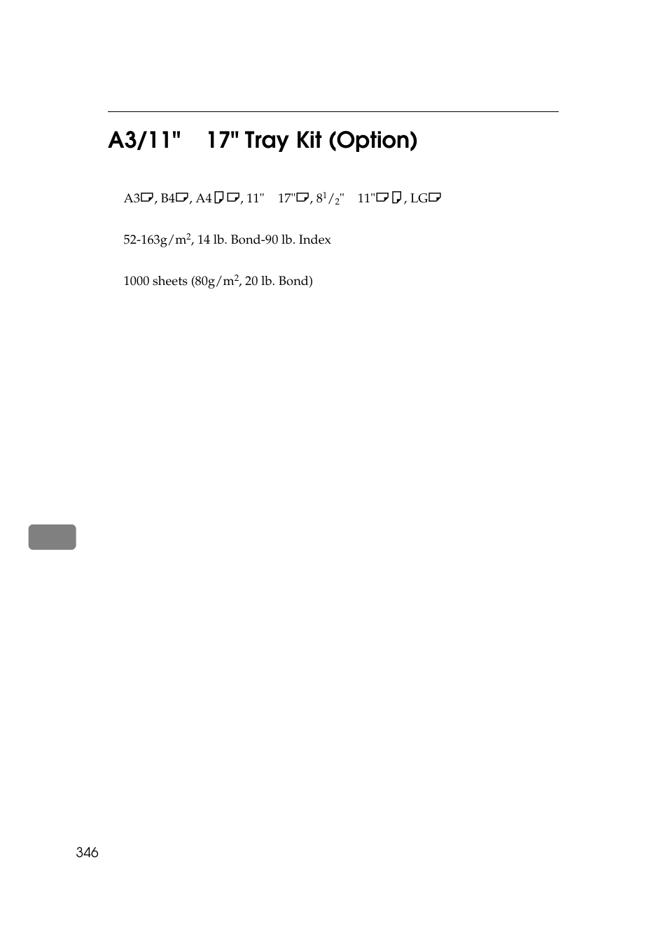 A3/ 11" ´ 17" tray kit (option), A3/11, 17" tray kit (option) | Lanier 5705 User Manual | Page 360 / 368