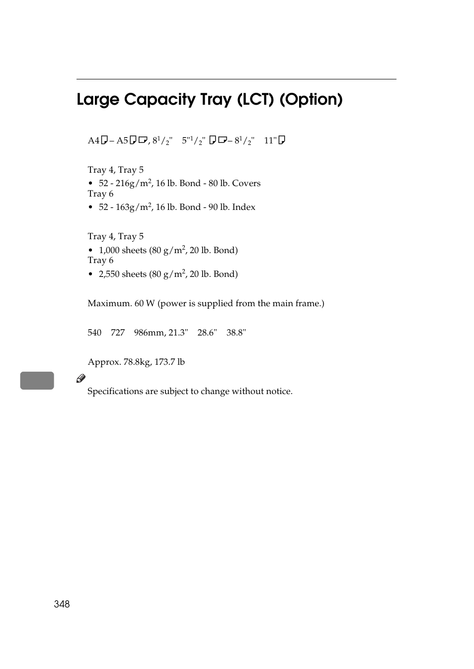 Large capacity tray (lct) (option), 8large capacity tray (lct) (option) | Lanier 5705 User Manual | Page 362 / 368