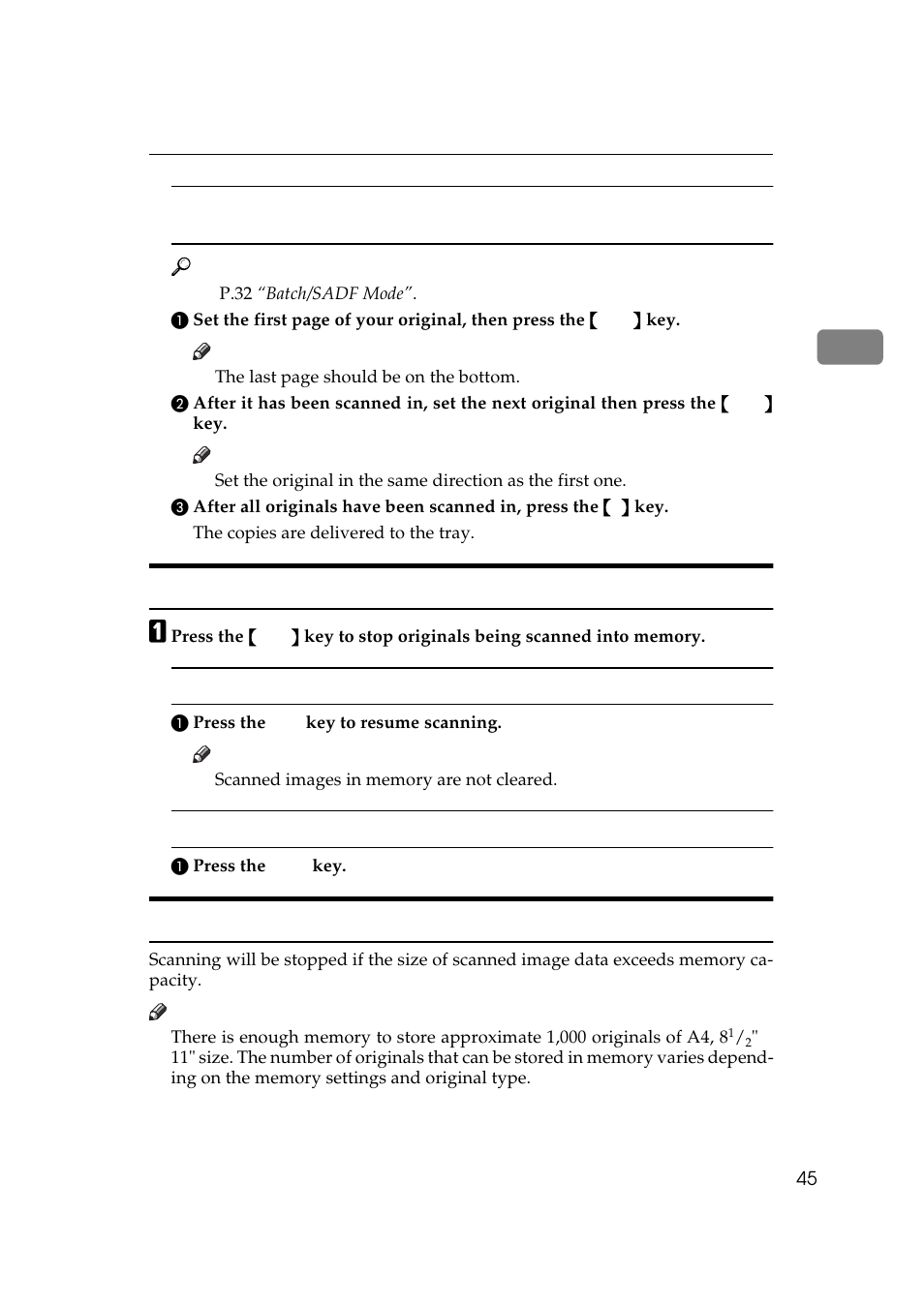 To stop scanning temporarily, If memory reaches 0, To stop scanning temporarily if memory reaches 0 | Lanier 5705 User Manual | Page 59 / 368