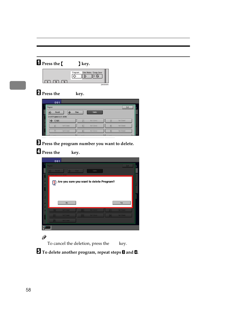 Deleting a program | Lanier 5705 User Manual | Page 72 / 368