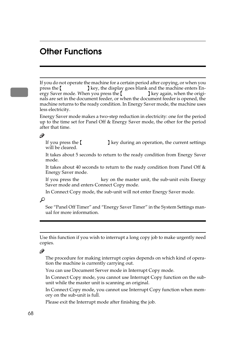 Other functions, Energy saver mode, Interrupt copy | Energy saver mode interrupt copy, 2other functions | Lanier 5705 User Manual | Page 82 / 368