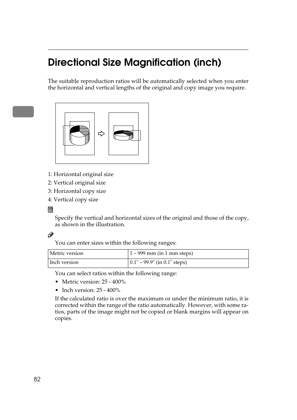 Directional size magnification (inch), 2directional size magnification (inch) | Lanier 5705 User Manual | Page 96 / 368