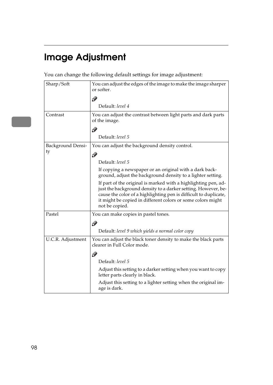 Image adjustment, 3image adjustment | Lanier 5625 User Manual | Page 110 / 180