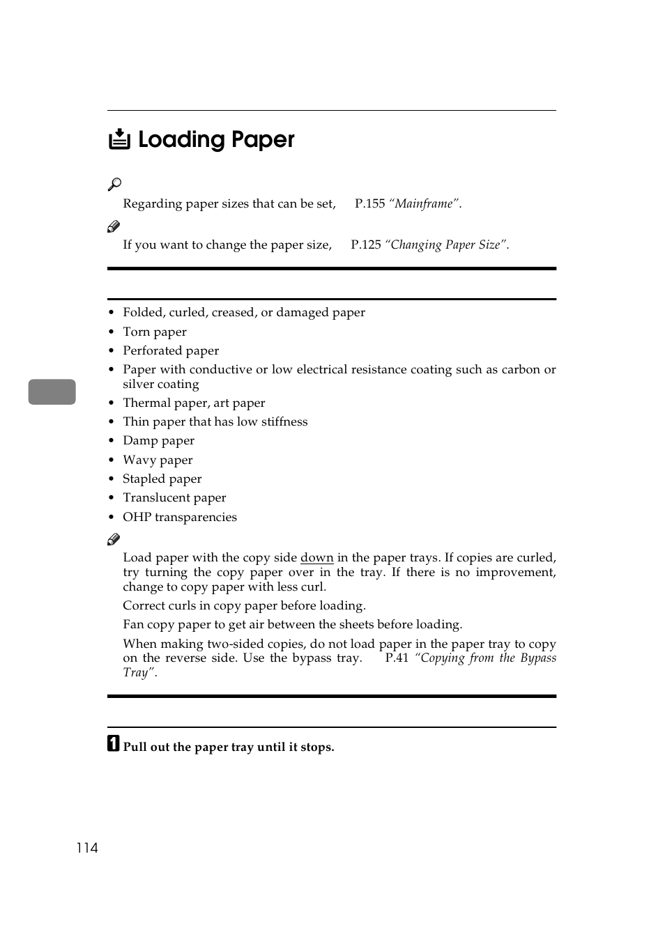 B loading paper, Non- recommended paper for paper trays, Loading paper in the paper tray | Loading paper, Non-recommended paper for paper trays, 5b loading paper | Lanier 5625 User Manual | Page 126 / 180