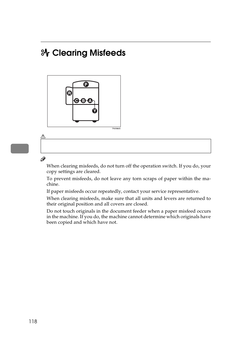 X clearing misfeeds, Clearing misfeeds, 5x clearing misfeeds | Lanier 5625 User Manual | Page 130 / 180