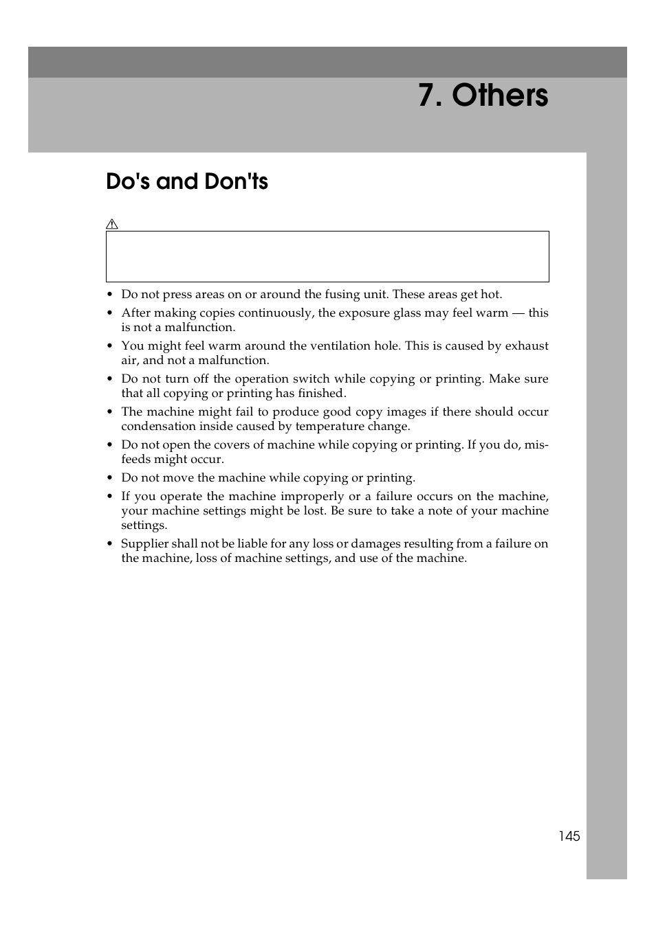 Others, Do's and don'ts | Lanier 5625 User Manual | Page 157 / 180